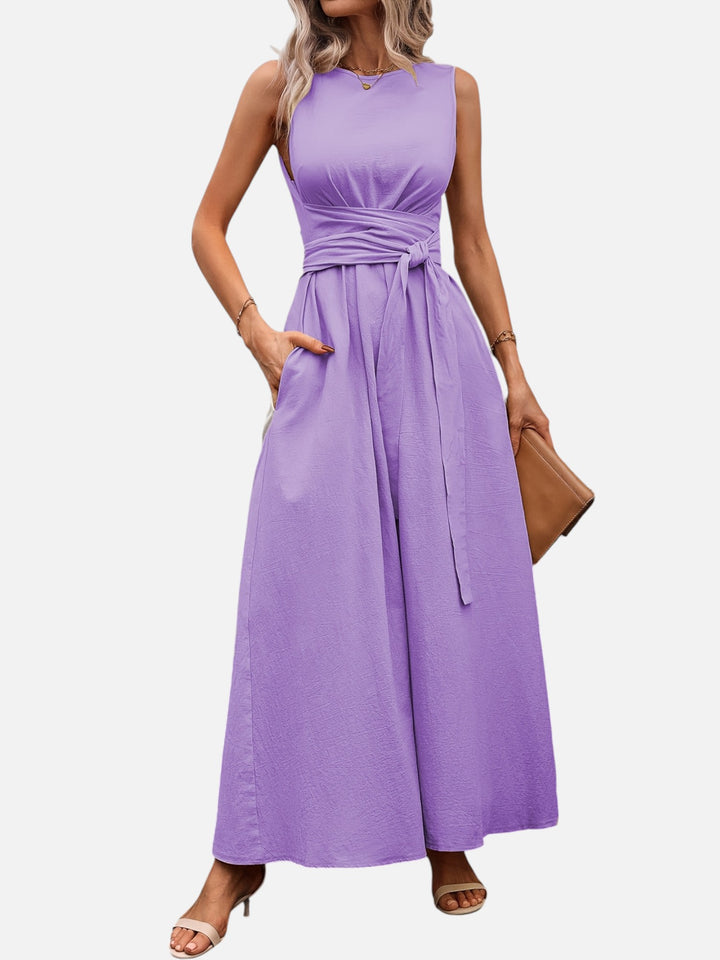 Sleeveless dress for women bow waist casual summer outfit