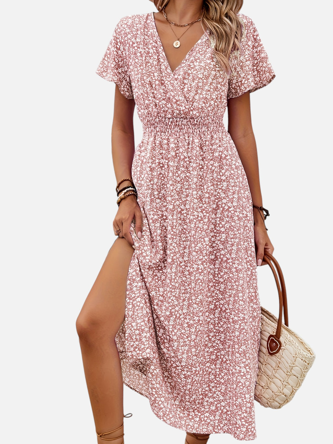 Women's Floral Maxi Dress for Summer Elegant High Slit Outfit