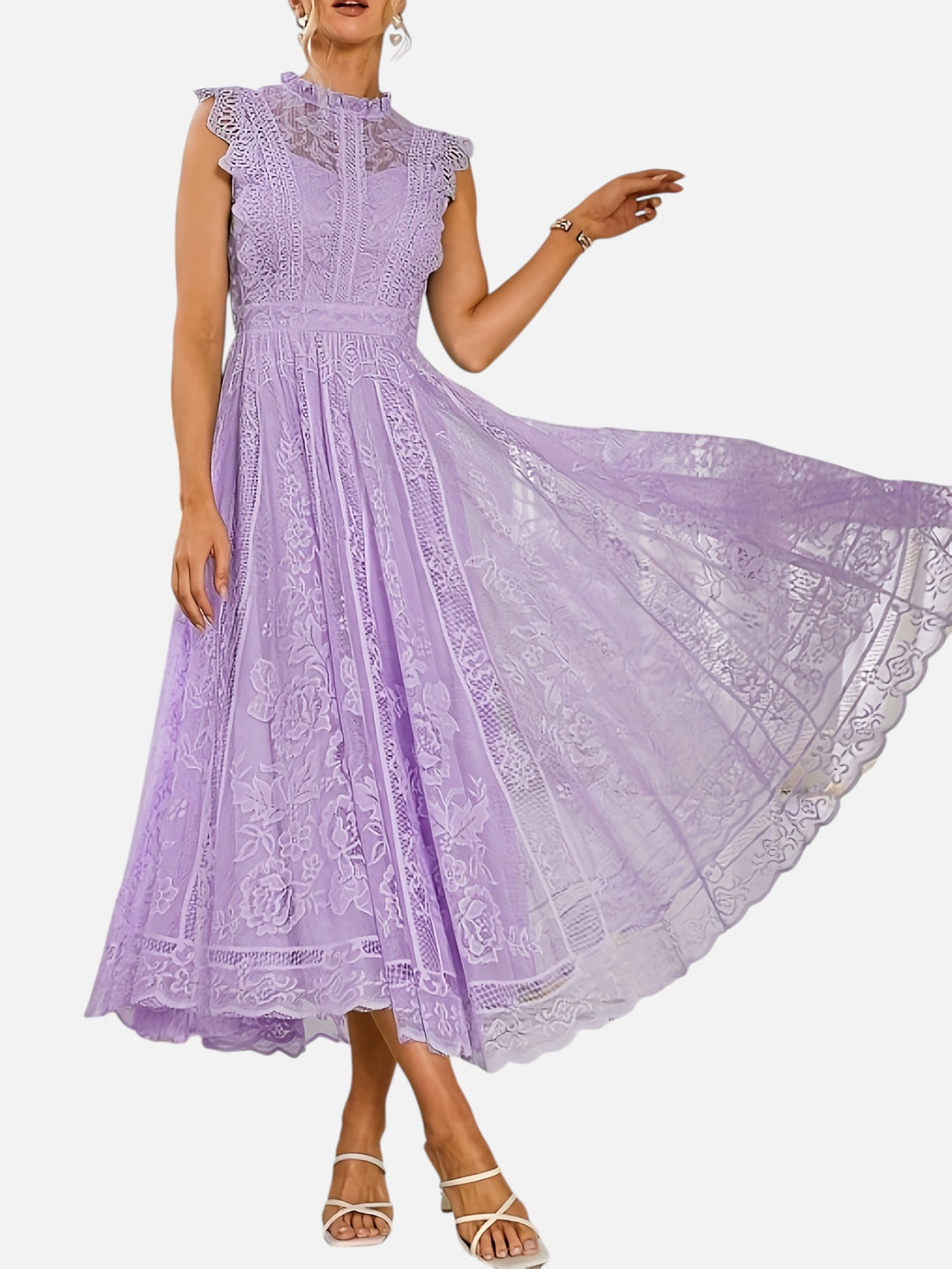Women’s Lace Maxi Dress Wedding Guest Elegant Flared Fit