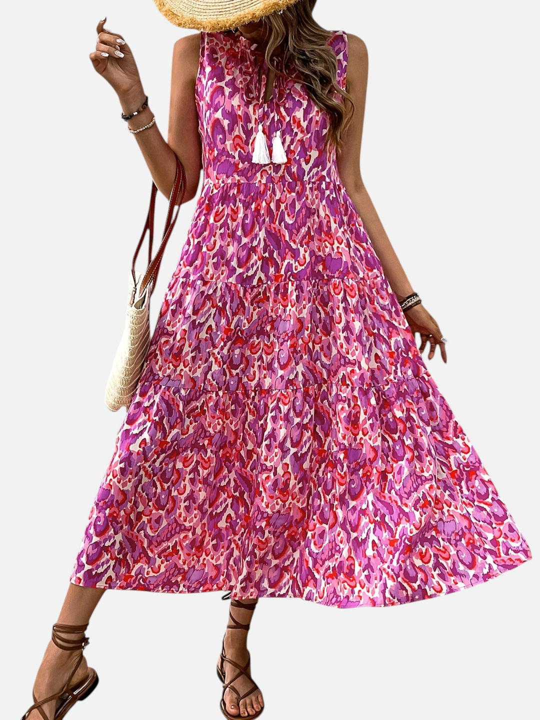 women's boho maxi dress sleeveless summer vacation outfit printed