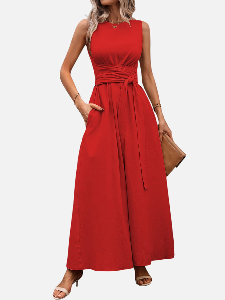 Sleeveless dress for women bow waist casual summer outfit