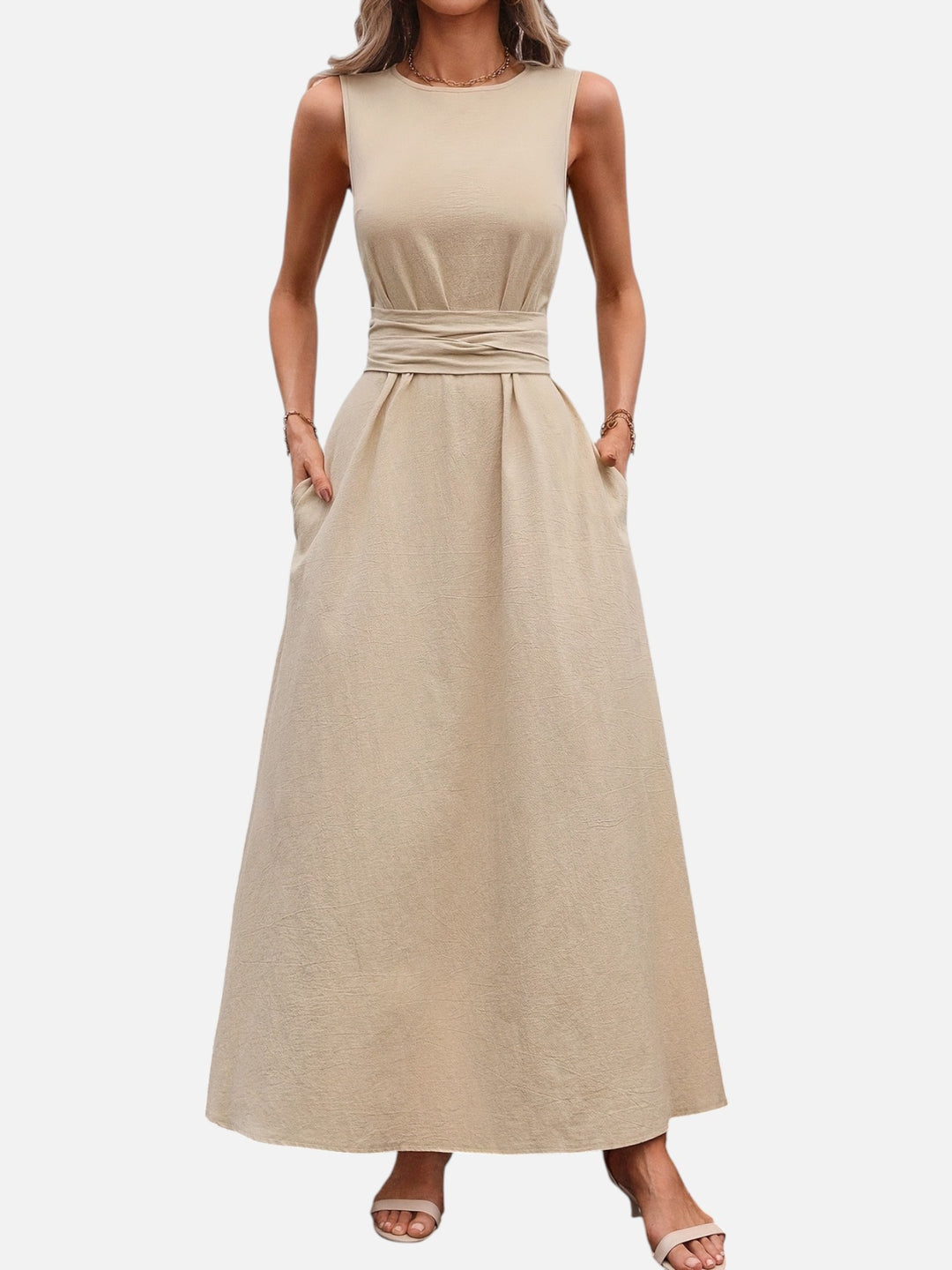 Sleeveless dress for women bow waist casual summer outfit