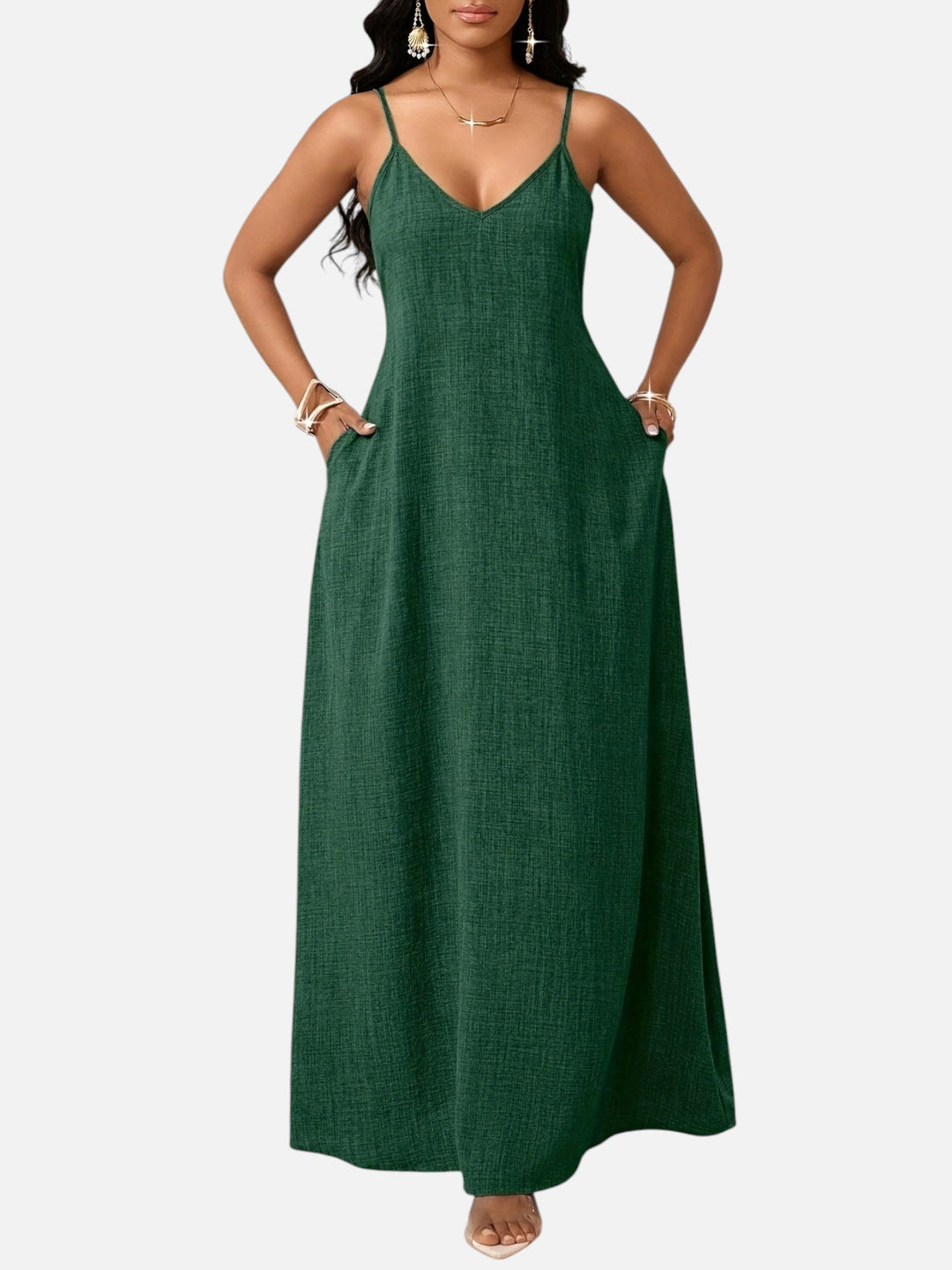 Women's A-Line Maxi Dress Cotton Blend V-Neck Spaghetti Strap