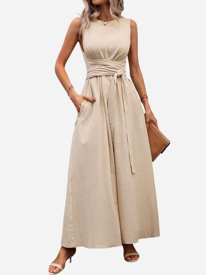 Sleeveless dress for women bow waist casual summer outfit