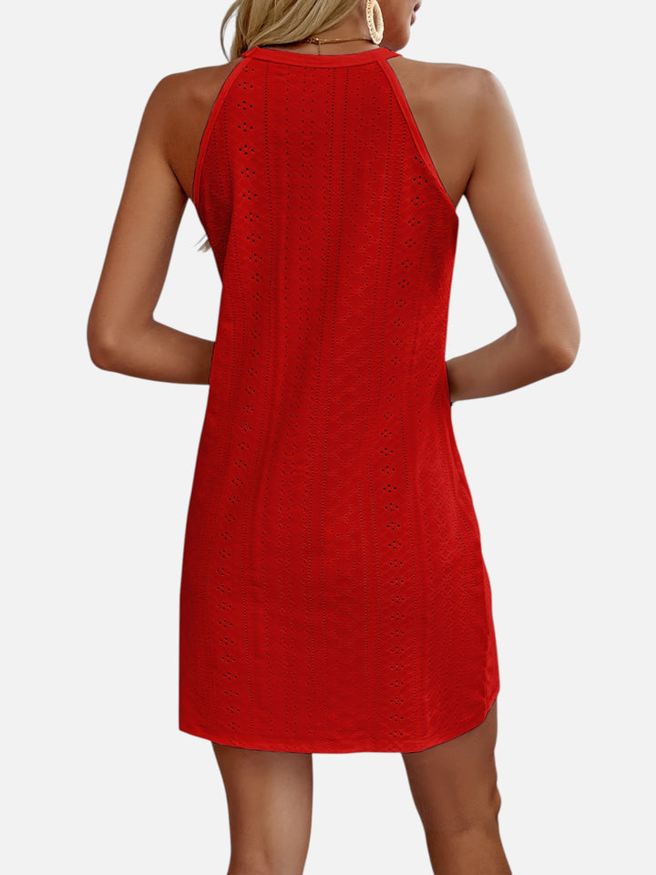 Women’s Elegant Floral Jacquard Mini Dress Cut-Out Outfit