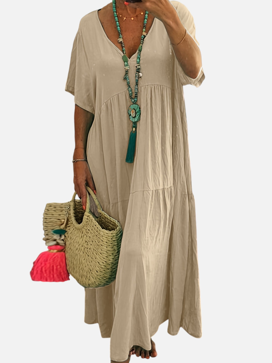 Plus Size Women’s Summer Dress A-Line Pleated Short Sleeve