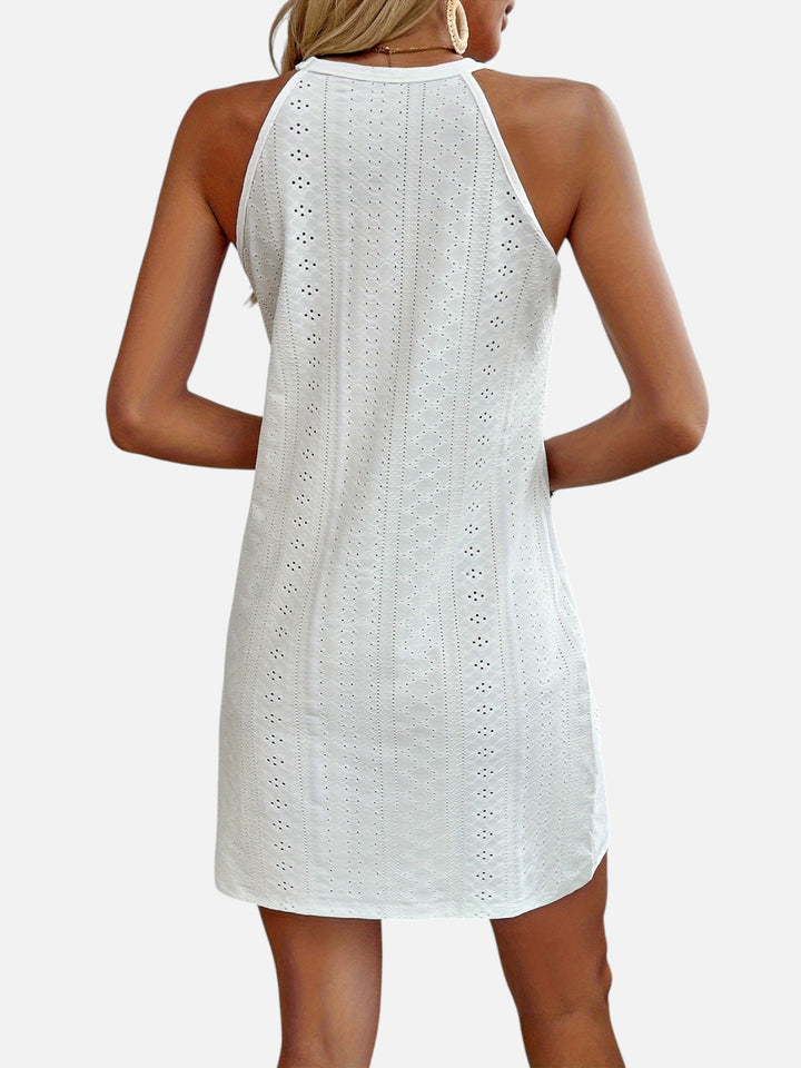 Women’s Elegant Floral Jacquard Mini Dress Cut-Out Outfit