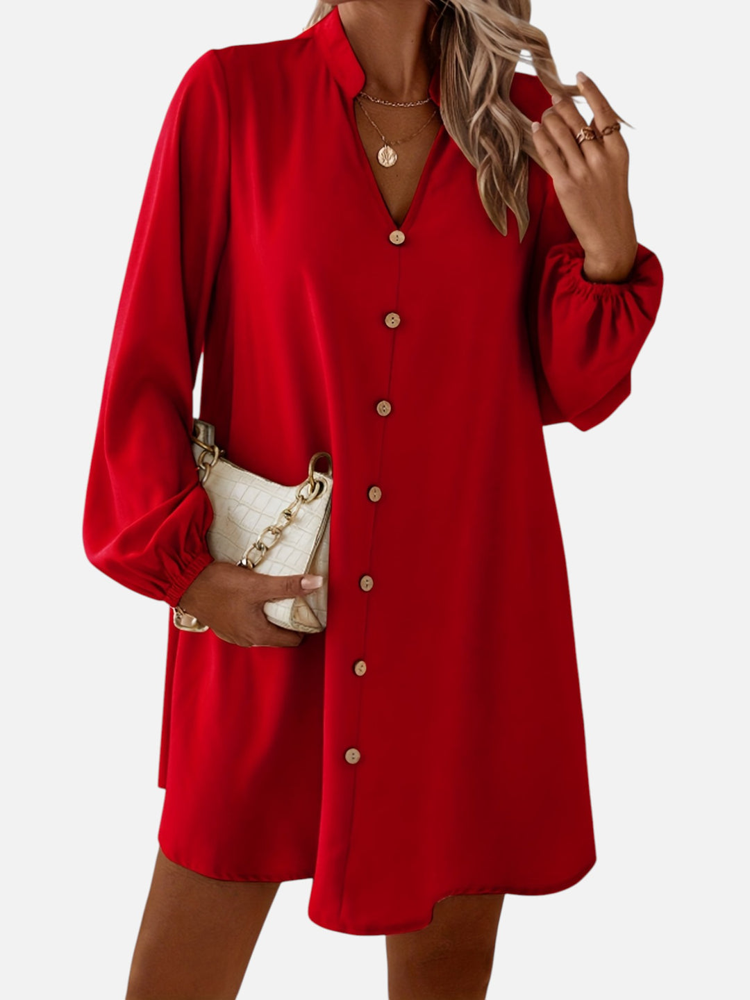 Women's V-Neck Midi Dress Long Sleeve Work and Occasion Wear