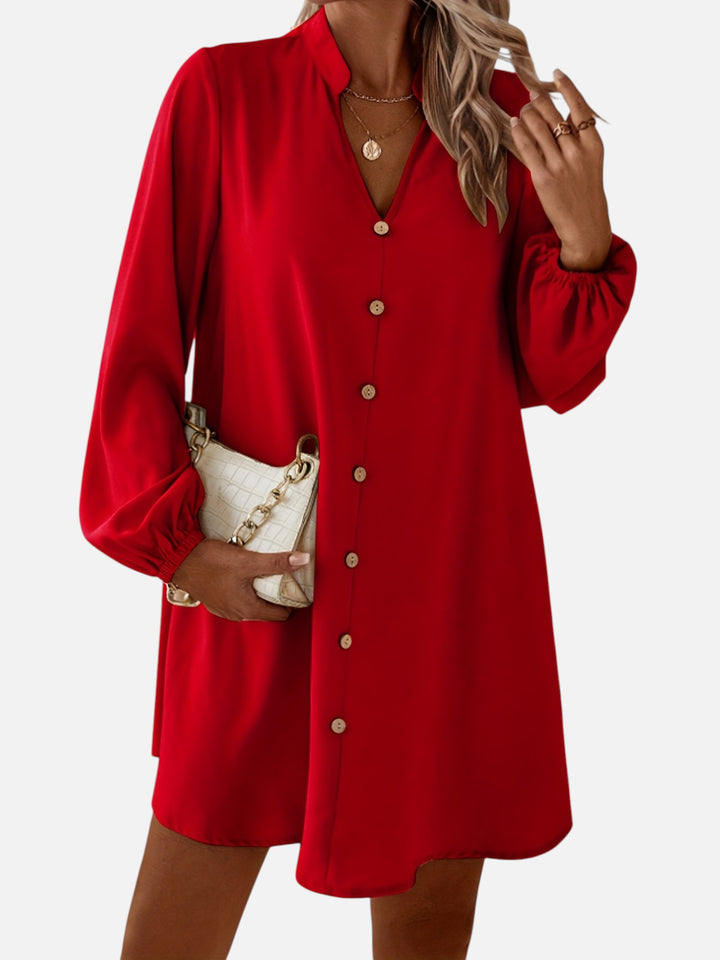 Women's V-Neck Midi Dress Long Sleeve Work and Occasion Wear