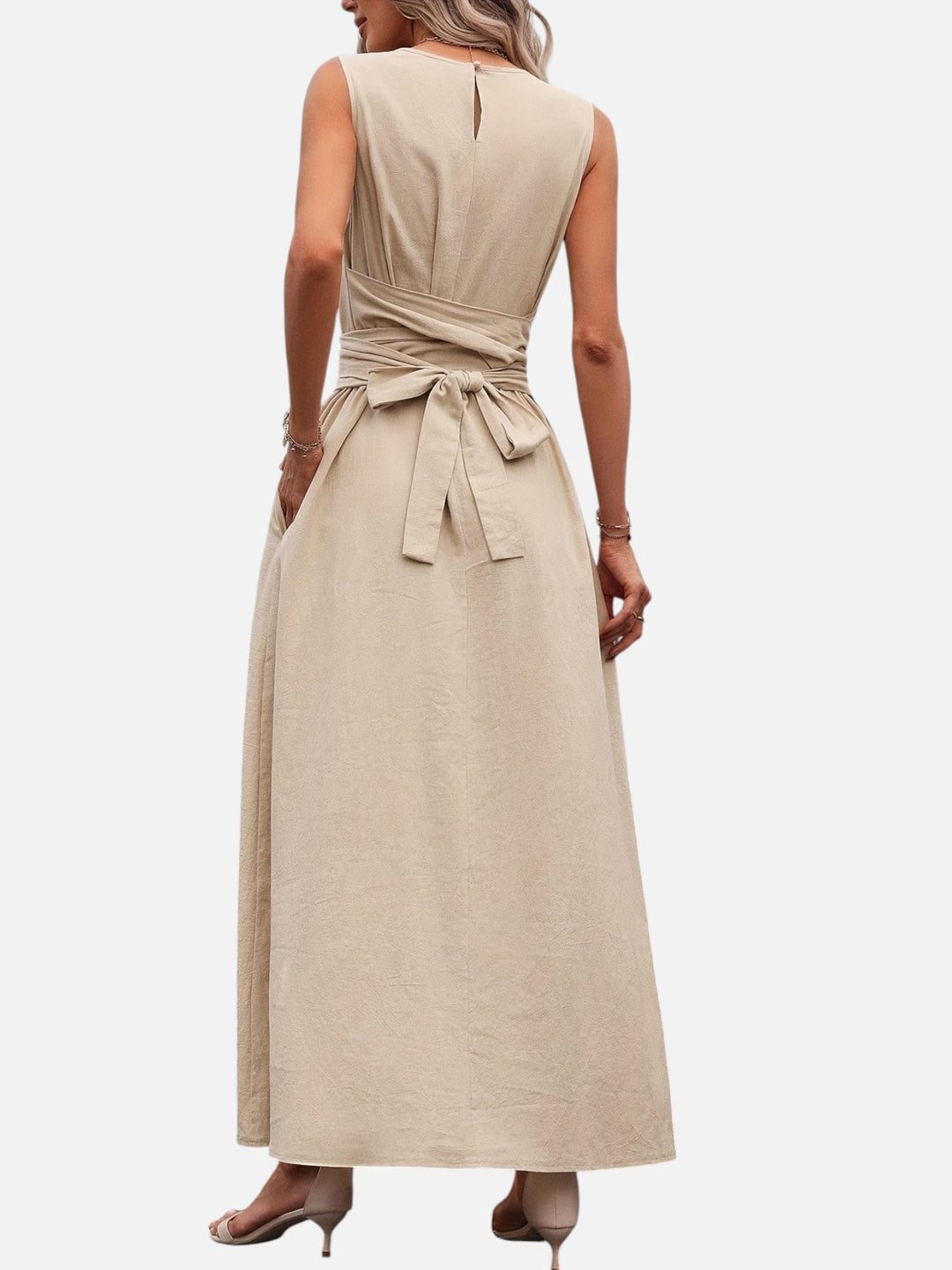 Sleeveless dress for women bow waist casual summer outfit