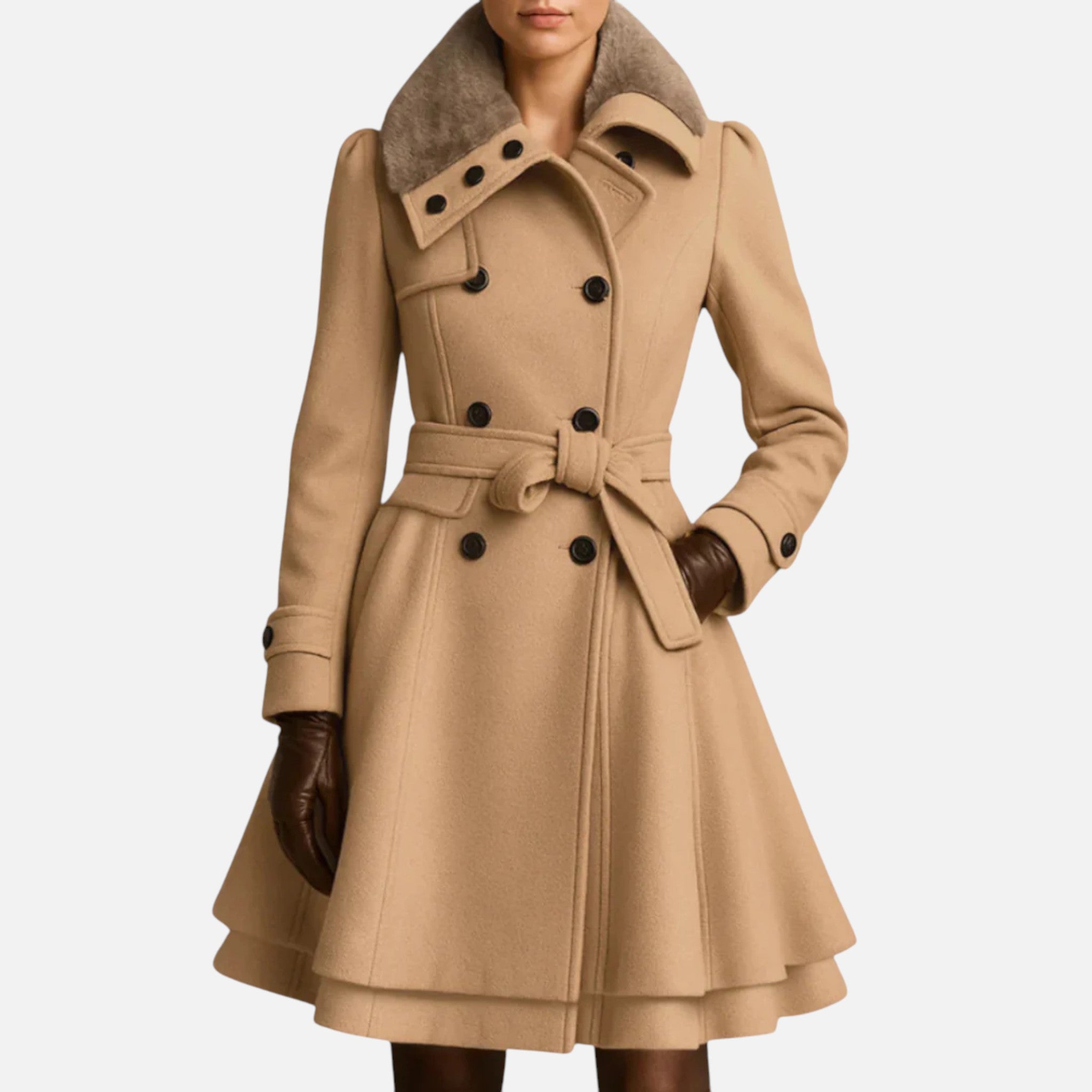 Aurevien | Women’s Belted Fur-Collar Coat – Heritage Wool