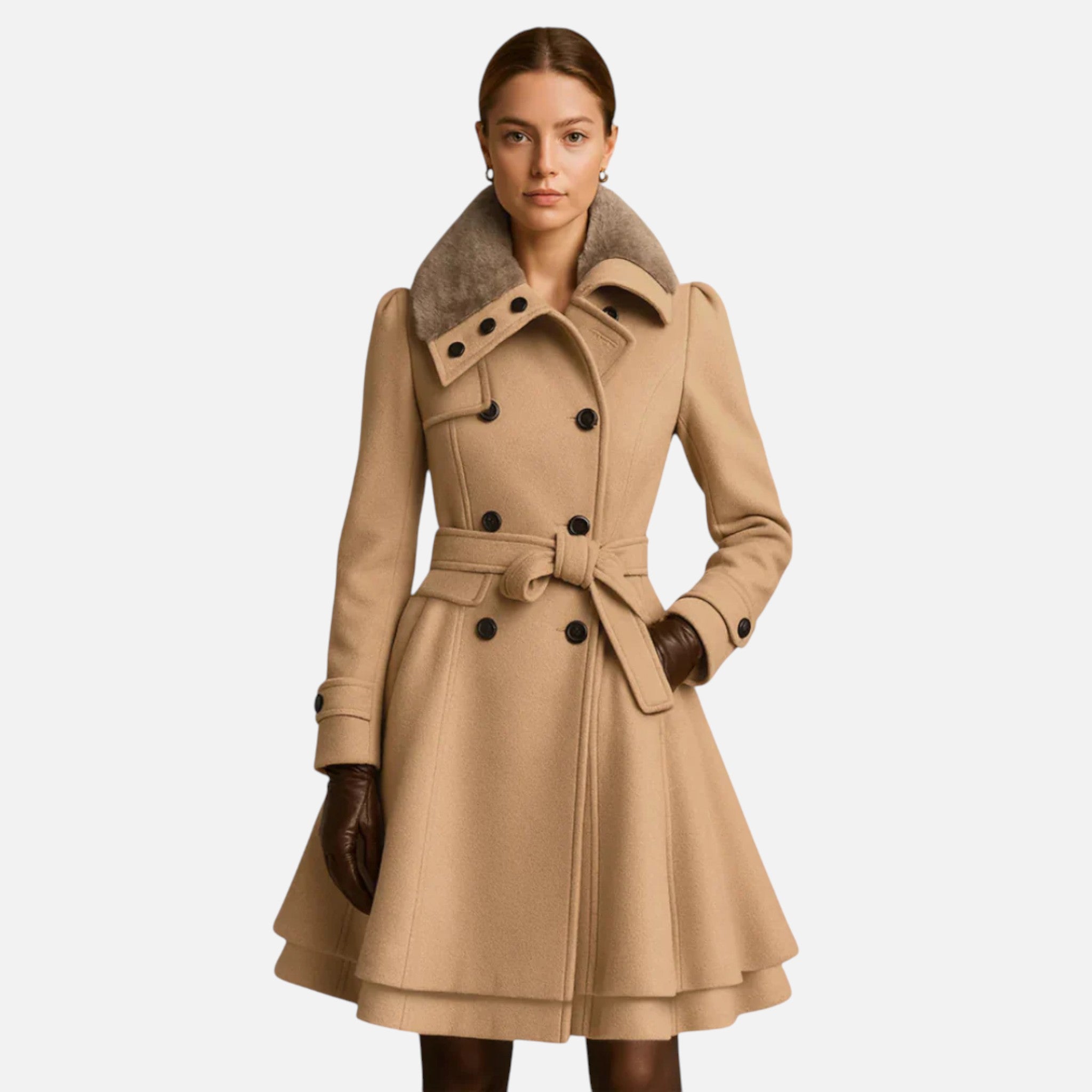 Aurevien | Women’s Belted Fur-Collar Coat – Heritage Wool