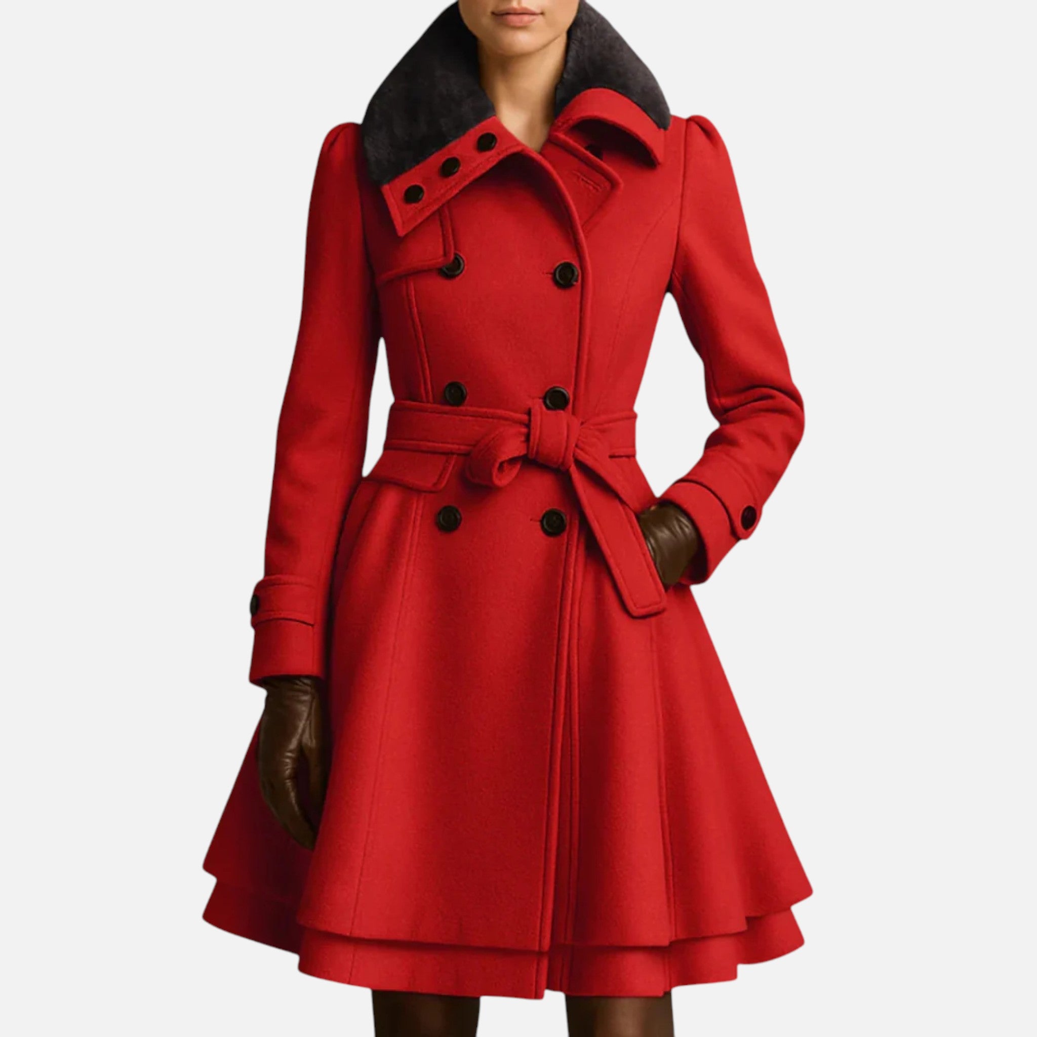 Aurevien | Women’s Belted Fur-Collar Coat – Heritage Wool