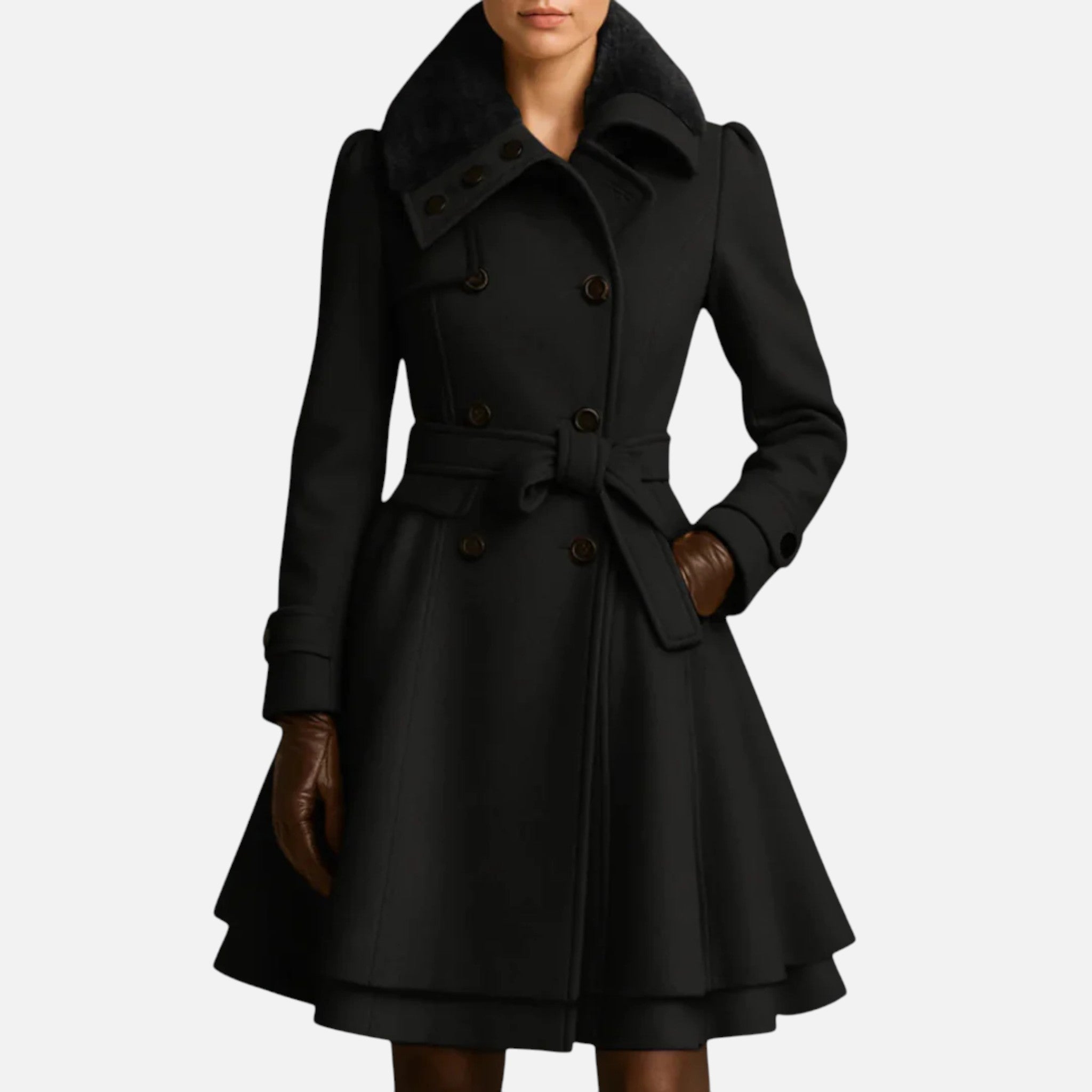 Aurevien | Women’s Belted Fur-Collar Coat – Heritage Wool