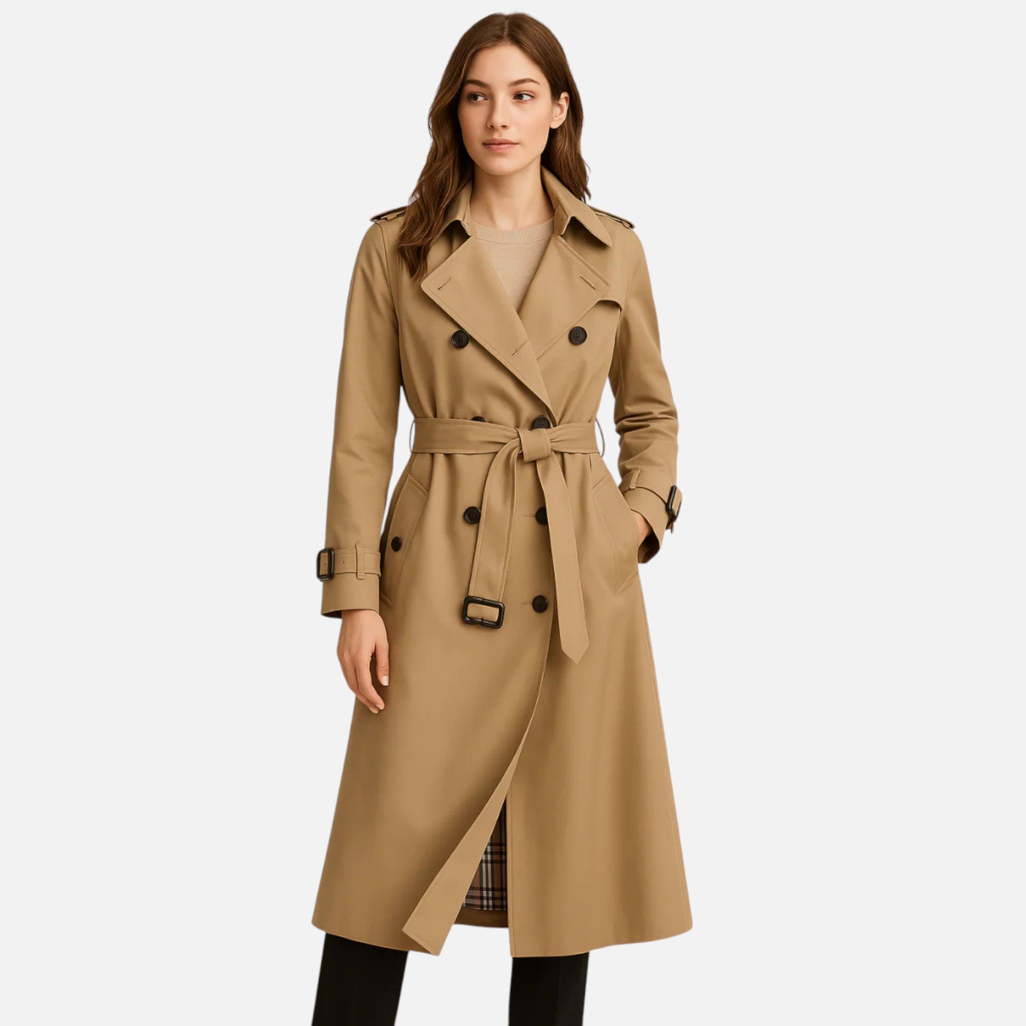 Aurevien | Women’s Belted Tweed Trench Coat – Ivy League Finish