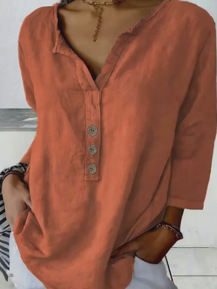 Women's Loose Fit V-Neck Button Blouse Casual Summer Shirt